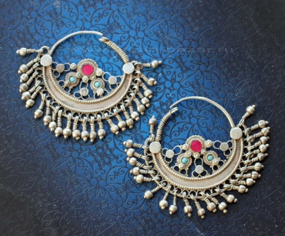 Старые племенные серьги - височные подвески (Kuchi tribal jewelry)