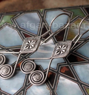 Серьги в казахском стиле. Afghan Vintage Kazakh Stile Tribal Earrings
