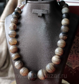 Винтажные бусы из оникса (слоистый или глазчатый агат). Юго-Восточная Азия, Инди