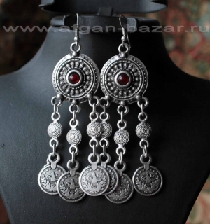 Серьги с монетами в стиле Трайбл - Oriental Ottoman Style Silver plated Turkish 